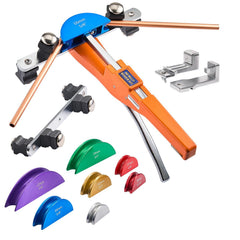 Tubing Bender Kit, 6 mm to 22 mm, Compact Ratcheting Tube Pipe Bender, Forward/Reverse Hand Bending Tool, with 7 Color Aluminium Alloy Dies, for Copper HVAC Air Conditioning Refrigeration Repair