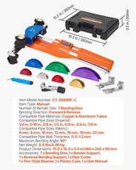 Tubing Bender Kit, 6 mm to 22 mm, Compact Ratcheting Tube Pipe Bender, Forward/Reverse Hand Bending Tool, with 7 Color Aluminium Alloy Dies, for Copper HVAC Air Conditioning Refrigeration Repair