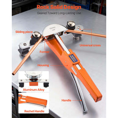 Tubing Bender Kit, 6 mm to 22 mm, Compact Ratcheting Tube Pipe Bender, Ratchet Hand Bending Tool, with 7 Aluminium Alloy Dies, HVAC Tools, for Copper Aluminum HVAC Refrigeration Maintenance