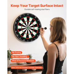 Dart Board, High-Grade Self-Healing Sisal Fiber Dartboard with Staple-Free Bullseye, Blade Wire & Rotating Number Ring, 450mm Professional Dartboard for Home Party Game Room (Darts Not Included)