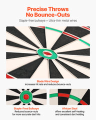 Dart Board, High-Grade Self-Healing Sisal Fiber Dartboard with Staple-Free Bullseye, Blade Wire & Rotating Number Ring, 450mm Professional Dartboard for Home Party Game Room (Darts Not Included)