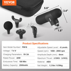 Massage Gun Deep Tissue, Percussion Muscle Massager for Athletes - with 4 Speed Levels & 4 Massage Heads, 7.4V 2500mAh Batteries, Handheld Mini Massage Gun for Pain Relief, Muscle Relaxation