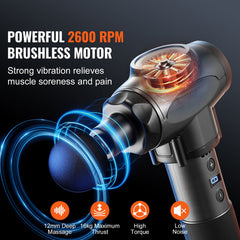 Massage Gun Deep Tissue, Percussion Muscle Massager for Athletes - with 9 Speed Levels & 6 Massage Heads, 24V 2500mAh Batteries, Handheld Electric Massage Gun for Pain Relief, Muscle Relaxation