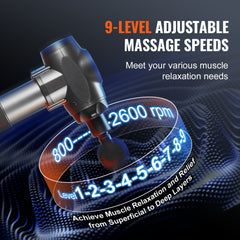 Massage Gun Deep Tissue, Percussion Muscle Massager for Athletes - with 9 Speed Levels & 6 Massage Heads, 24V 2500mAh Batteries, Handheld Electric Massage Gun for Pain Relief, Muscle Relaxation