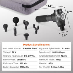 Massage Gun Deep Tissue, Percussion Muscle Massager for Athletes - with 9 Speed Levels & 6 Massage Heads, 24V 2500mAh Batteries, Handheld Electric Massage Gun for Pain Relief, Muscle Relaxation