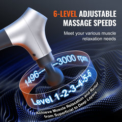 Massage Gun Deep Tissue, Percussion Muscle Massager for Athletes - with 6 Speed Levels & 4 Massage Heads, 12V 2500mAh Batteries, Handheld Electric Massage Gun for Pain Relief, Muscle Relaxation