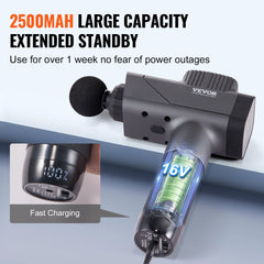 Massage Gun Deep Tissue, Percussion Muscle Massager for Athletes - with 8 Speed Levels & 6 Massage Heads, 16V 2500mAh Batteries, Handheld Electric Massage Gun for Pain Relief, Muscle Relaxation