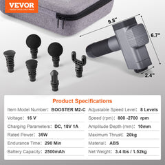 Massage Gun Deep Tissue, Percussion Muscle Massager for Athletes - with 8 Speed Levels & 6 Massage Heads, 16V 2500mAh Batteries, Handheld Electric Massage Gun for Pain Relief, Muscle Relaxation