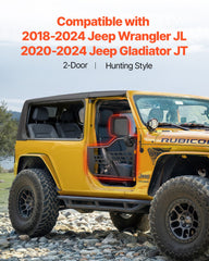 Jeep Tube Doors, 2-Door, Hunting Style Jeep Tubular Door with Heavy-Duty Hinges & OE Latch, Jeep Doors with Rear View Mirrors, Fit for 2018-2024 Jeep Wrangler JL & 2020-2024 Jeep Gladiator JT