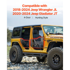 Jeep Tube Doors, 4-Door, Hunting Style Jeep Tubular Door with Heavy-Duty Hinges & OE Latch, Jeep Doors with Rubber Pads, Fit for 2018-2024 Jeep Wrangler JL & 2020-2024 Jeep Gladiator JT