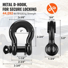 Off-Road Recovery Kit, 7.6 x 914.4 cm, Heavy Duty Winch Recovery Kit with 13608 kg Tow Straps, 20T D-Ring Shackles, Shackle Receiver, Snatch Block Pulley, Gloves, Storage Bag for ATV Jeep Truck