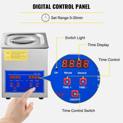 Ultrasonic Cleaner 2L Jewelry Cleaning with Digital Timer Ultrasonic Cleaning Machine for Jewellery Rings Watches Eyeglasses Dentures Coins Metal Parts Commercial and Home Use