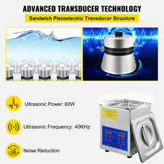 Ultrasonic Cleaner 2L Jewelry Cleaning with Digital Timer Ultrasonic Cleaning Machine for Jewellery Rings Watches Eyeglasses Dentures Coins Metal Parts Commercial and Home Use