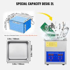 Ultrasonic Cleaner 2L Jewelry Cleaning with Digital Timer Ultrasonic Cleaning Machine for Jewellery Rings Watches Eyeglasses Dentures Coins Metal Parts Commercial and Home Use