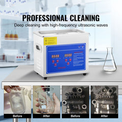 Ultrasonic Cleaner Machine 3L Stainless Steel Ultrasonic Cleaning Machine Digital Heater Timer Jewelry Cleaning for Commercial Personal Home Use (3L)