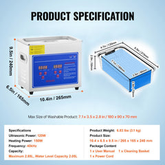 Ultrasonic Cleaner Machine 3L Stainless Steel Ultrasonic Cleaning Machine Digital Heater Timer Jewelry Cleaning for Commercial Personal Home Use (3L)