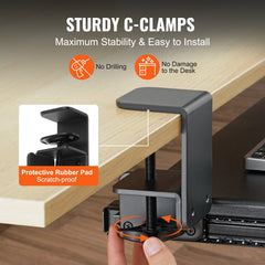 Clamp on Keyboard Tray Under Desk, Desk Keyboard Tray Slide out with Sturdy No-drill C Clamp Mount, Large 26.8 x 11 inch Slide-out Computer Drawer for Typing in Home, Office Work