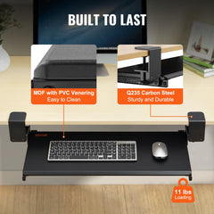 Clamp on Keyboard Tray Under Desk, Desk Keyboard Tray Slide out with Sturdy No-drill C Clamp Mount, Large 26.8 x 11 inch Slide-out Computer Drawer for Typing in Home, Office Work