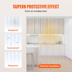 Strip Curtain, 164' Length x 8" Width x 0.08" Thickness, Clear Ribbed PVC Curtain Strip Door Bulk Roll, Plastic Door Strips for Doorways of Supermarket, Garage, Warehouse, Barn, Pet Animal House