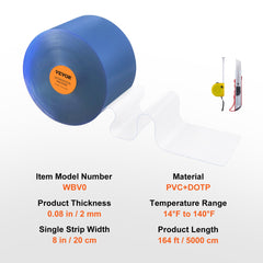 Strip Curtain, 5000 cm Length x 20 cm Width x 2 mm Thickness, Clear PVC Smooth Curtain Strip Door Bulk Roll, Plastic Door Strips for Doorways of Supermarket, Garage, Warehouse, Barn, Pet House