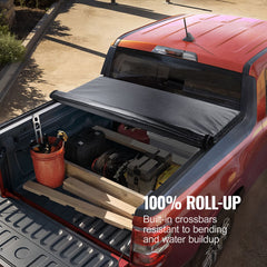 Truck Bed Cover, Roll Up Truck Bed Tonneau Cover, Compatible with 2014-2024 Chevy Silverado / GMC Sierra 1500, for 2m x 1.6m / 2m x 1.6m Bed, Soft PVC material, Roll Up Tonneau Cover