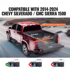 Truck Bed Cover, Roll Up Truck Bed Tonneau Cover, Compatible with 2014-2024 Chevy Silverado / GMC Sierra 1500, for 2m x 1.6m / 2m x 1.6m Bed, Soft PVC material, Roll Up Tonneau Cover