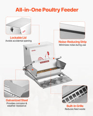 Automatic Chicken Feeder, 18.14 kg Capacity, Rainproof Treadle Poultry Feeder with Lockable Lid, No Waste, Galvanized Steel Construction, Outdoor Use, for Chicken, Bantams, Poultry, Pheasants