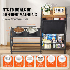 Pet Feeding Station with Storage Dog Food & Toy Organizer Raised Dog Bowls