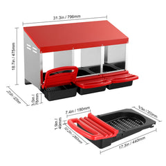 Chicken Nest Box, 3-Compartment, 15 to 30 in Stable & Corrosion-Resistant Metal Nesting Boxes with Inclined Nesting Boxes, Bottom Holes & Resting Platform, Fit for Different Chicken Breeds