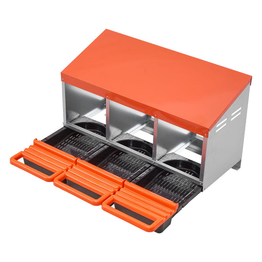 Chicken Nest Box, 3-Compartment, 15 to 30 in Stable & Corrosion-Resistant Metal Nesting Boxes with Inclined Nesting Boxes, Bottom Holes & Resting Platform, Fit for Different Chicken Breeds