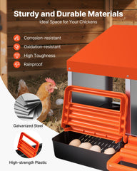 Chicken Nesting Boxes, 4 Compartments, Metal Egg Laying Boxes with Protective Collection Lids, Roll Out Nesting Box, Easy to Assemble, Ideal for Hens, Ducks, Chickens, and Other Poultry, Orange