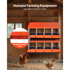 Chicken Nesting Boxes, 4 Compartments, Metal Egg Laying Boxes with Protective Collection Lids, Roll Out Nesting Box, Easy to Assemble, Ideal for Hens, Ducks, Chickens, and Other Poultry, Orange
