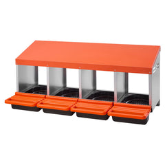 Chicken Nesting Boxes, 4 Compartments, Metal Egg Laying Boxes with Protective Collection Lids, Roll Out Nesting Box, Easy to Assemble, Ideal for Hens, Ducks, Chickens, and Other Poultry, Orange