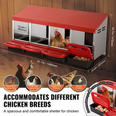 4-Compartment Chicken Nest Box Metal Box with Inclined Nesting Boxes