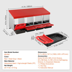 4-Compartment Chicken Nest Box Metal Box with Inclined Nesting Boxes