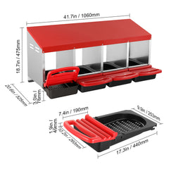 4-Compartment Chicken Nest Box Metal Box with Inclined Nesting Boxes