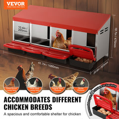 4-Compartment Chicken Nest Box Metal Box with Inclined Nesting Boxes