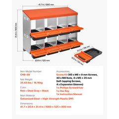 2 Tiers Chicken Nesting Boxes, 8 Compartments, Metal Egg Laying Boxes with Protective Collection Lids, Roll Out Nesting Box, Easy to Assemble, Ideal for Hens, Ducks, Chickens, and Other Poultry