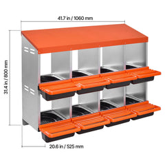 2 Tiers Chicken Nesting Boxes, 8 Compartments, Metal Egg Laying Boxes with Protective Collection Lids, Roll Out Nesting Box, Easy to Assemble, Ideal for Hens, Ducks, Chickens, and Other Poultry