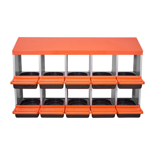 2 Tiers Chicken Nesting Boxes, 10 Compartments, Metal Egg Laying Boxes with Protective Collection Lids, Roll Out Nesting Box, Easy to Assemble, Ideal for Hens, Ducks, Chickens, and Other Poultry