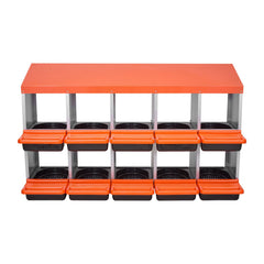 2 Tiers Chicken Nesting Boxes, 10 Compartments, Metal Egg Laying Boxes with Protective Collection Lids, Roll Out Nesting Box, Easy to Assemble, Ideal for Hens, Ducks, Chickens, and Other Poultry