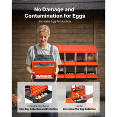 2 Tiers Chicken Nesting Boxes, 10 Compartments, Metal Egg Laying Boxes with Protective Collection Lids, Roll Out Nesting Box, Easy to Assemble, Ideal for Hens, Ducks, Chickens, and Other Poultry