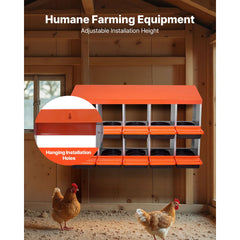 2 Tiers Chicken Nesting Boxes, 10 Compartments, Metal Egg Laying Boxes with Protective Collection Lids, Roll Out Nesting Box, Easy to Assemble, Ideal for Hens, Ducks, Chickens, and Other Poultry