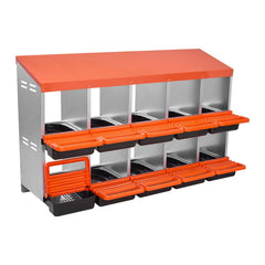 2 Tiers Chicken Nesting Boxes, 10 Compartments, Metal Egg Laying Boxes with Protective Collection Lids, Roll Out Nesting Box, Easy to Assemble, Ideal for Hens, Ducks, Chickens, and Other Poultry
