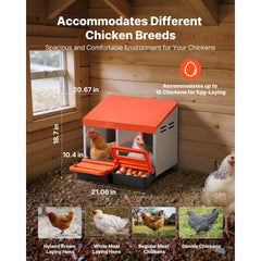 Chicken Nesting Boxes, 2 Compartments, Easy Egg Collection, Wall Mount, Easy to Assemble, Galvanized Steel and High-Strength Plastic, Roll Away Nesting Boxes for Chickens Laying Eggs, Orange