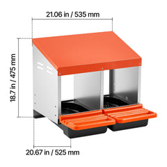 Chicken Nesting Boxes, 2 Compartments, Easy Egg Collection, Wall Mount, Easy to Assemble, Galvanized Steel and High-Strength Plastic, Roll Away Nesting Boxes for Chickens Laying Eggs, Orange