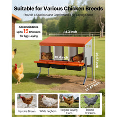 Chicken Nesting Boxes, 3 Compartments, with Support Legs, Easy Egg Collection, Galvanized Steel and High-Strength Plastic, Roll Away Nesting Boxes for Chickens and Hens Laying Eggs, Orange