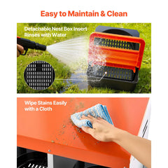 Chicken Nesting Boxes, 3 Compartments, with Support Legs, Easy Egg Collection, Galvanized Steel and High-Strength Plastic, Roll Away Nesting Boxes for Chickens and Hens Laying Eggs, Orange