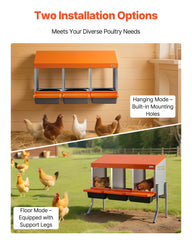 Chicken Nesting Boxes, 3 Compartments, with Support Legs, Easy Egg Collection, Galvanized Steel and High-Strength Plastic, Roll Away Nesting Boxes for Chickens and Hens Laying Eggs, Orange