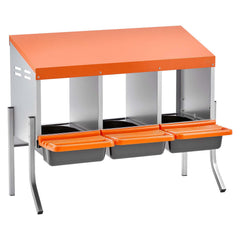 Chicken Nesting Boxes, 3 Compartments, with Support Legs, Easy Egg Collection, Galvanized Steel and High-Strength Plastic, Roll Away Nesting Boxes for Chickens and Hens Laying Eggs, Orange